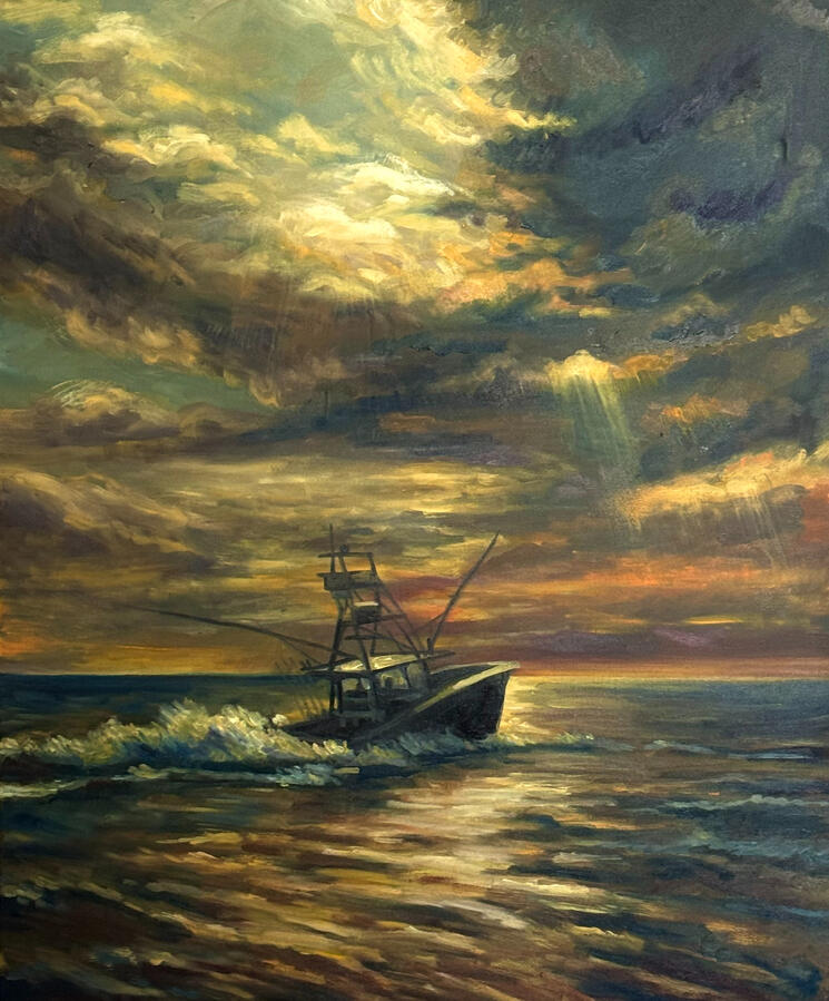 Out to Sea, oil on canvas. 24x30x2" 2026. Available.