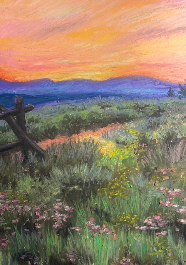 Western Landscape. Oil Pastels. Available. 2024