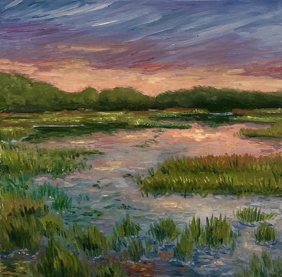 Low Country Sunset V1. 10x10x1 1/8" oil on canvas. Available. 2024