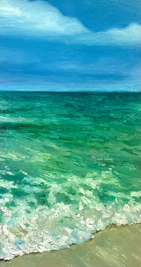 Seafoam Serenade, 6 1/2x12x1 5/8" oil on wooden panel. 2024. Available.