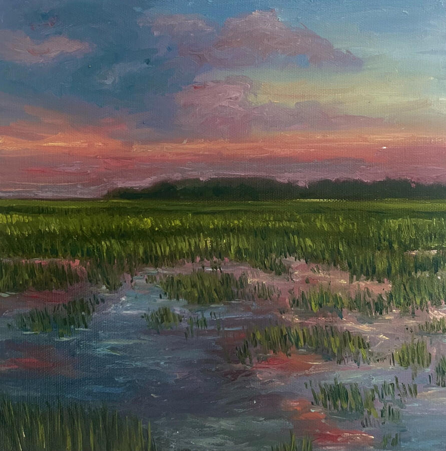 Low Country Sunset v2.10x10x1 1/8&quot; oil on canvas. Available
