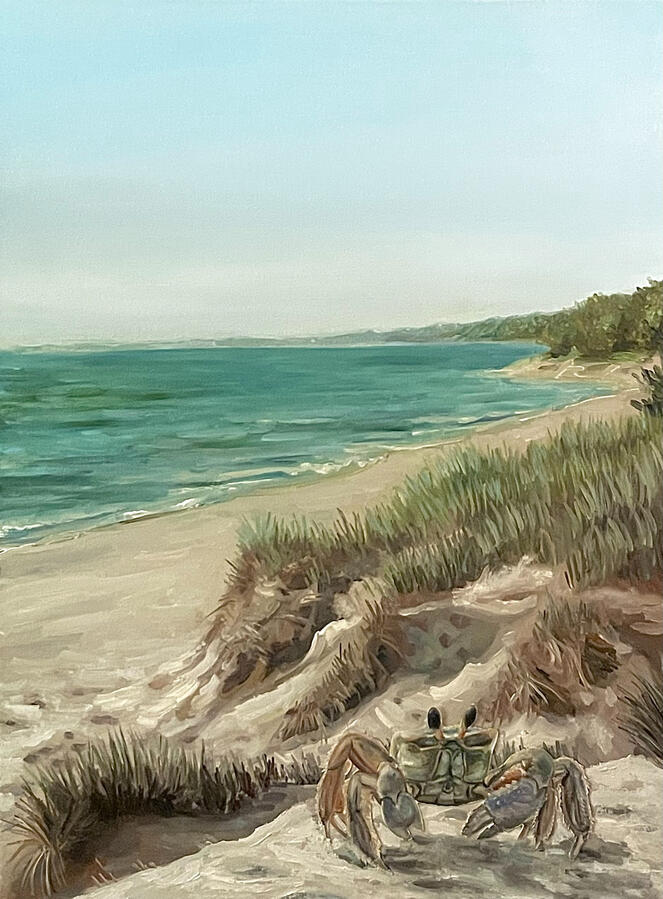 Dune Dweller, oil on canvas and paper, 18x24&quot; 2025.