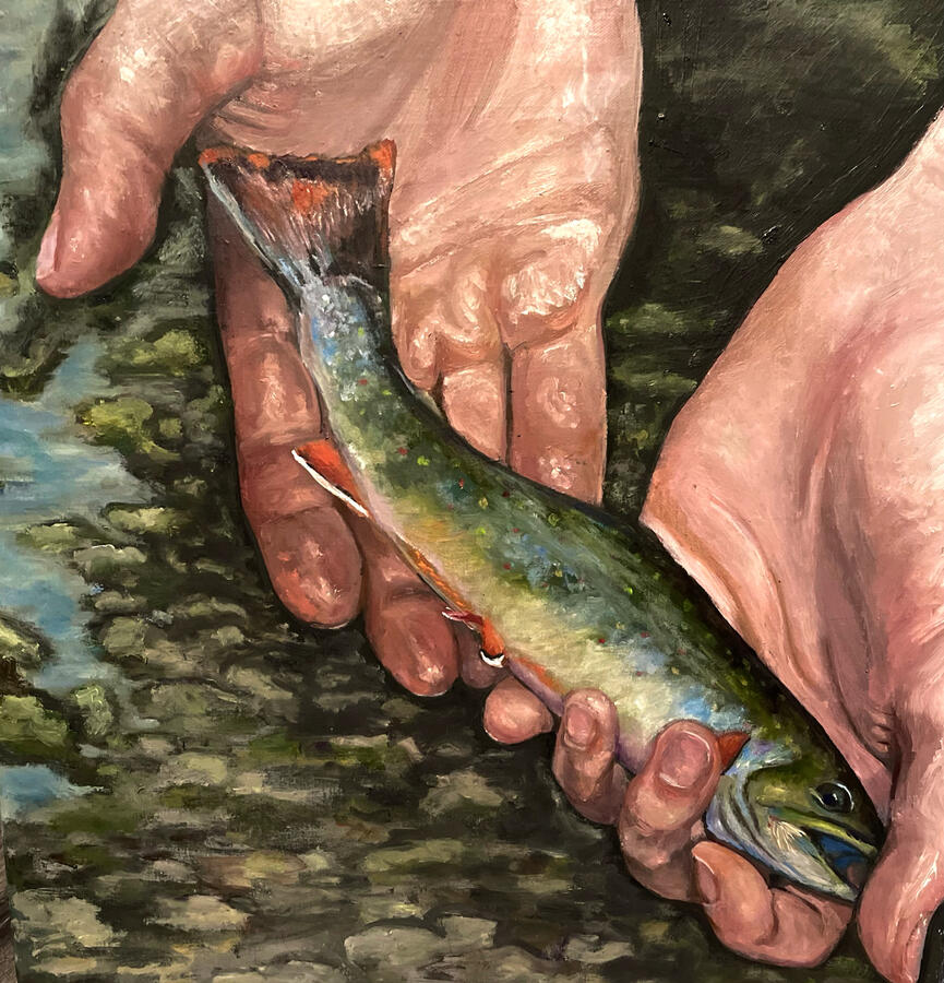 Catch and Release. 20x20x1 1/8&quot; oil on canvas. Available. 2024