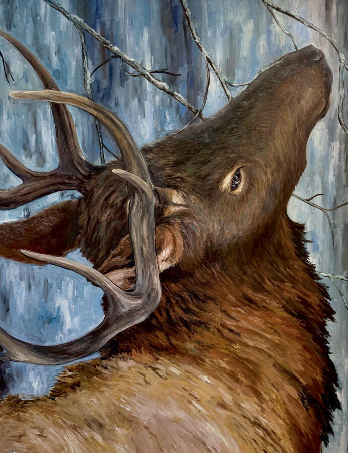 Rite of the Rut. oil on canvas, 36x48x2&quot; 2025. Available.