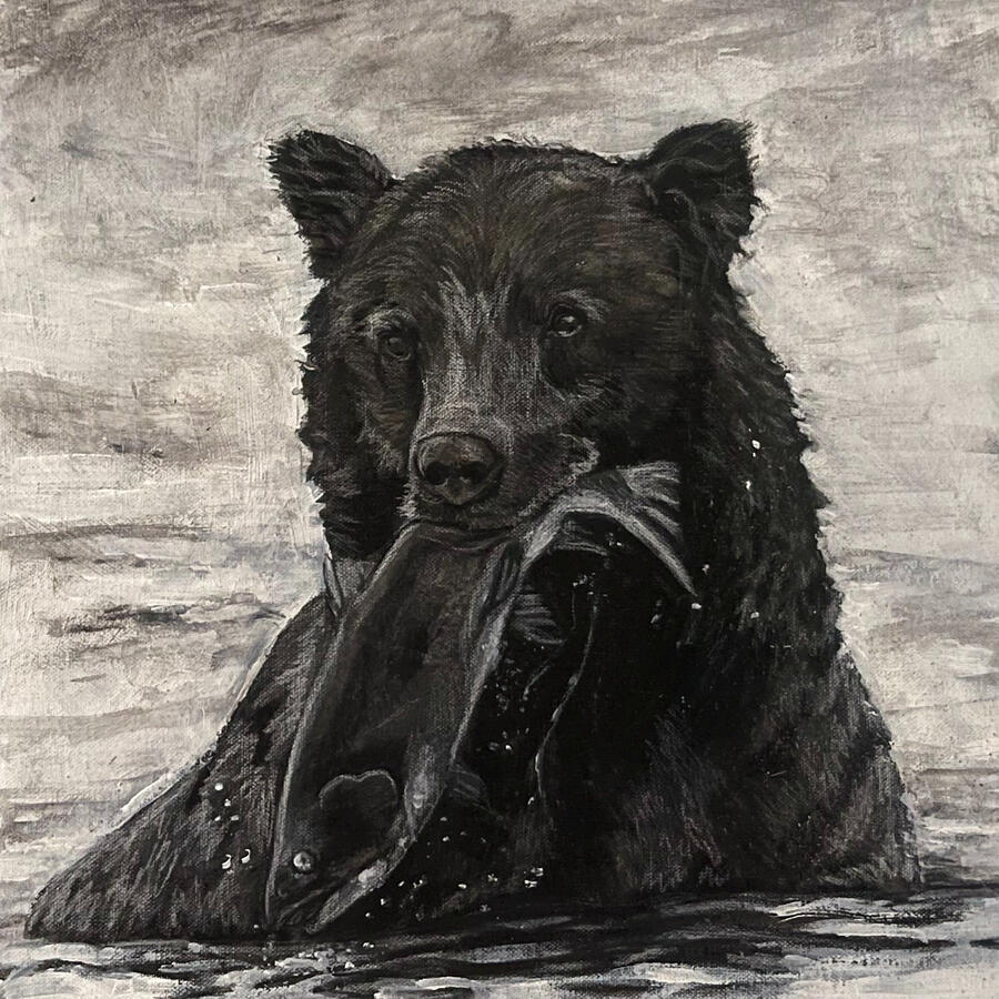 Afternoon Snack. 12x12x1 1/8&quot; charcoal on canvas. Unavailable. 2024