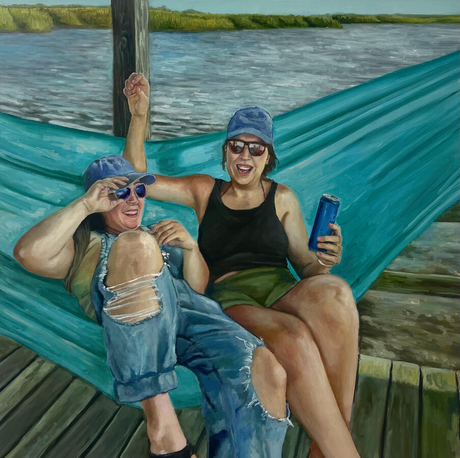 Ripped Jeans &amp; Summer Dreams. 36x36x2&quot; Oil on Linen. 2024