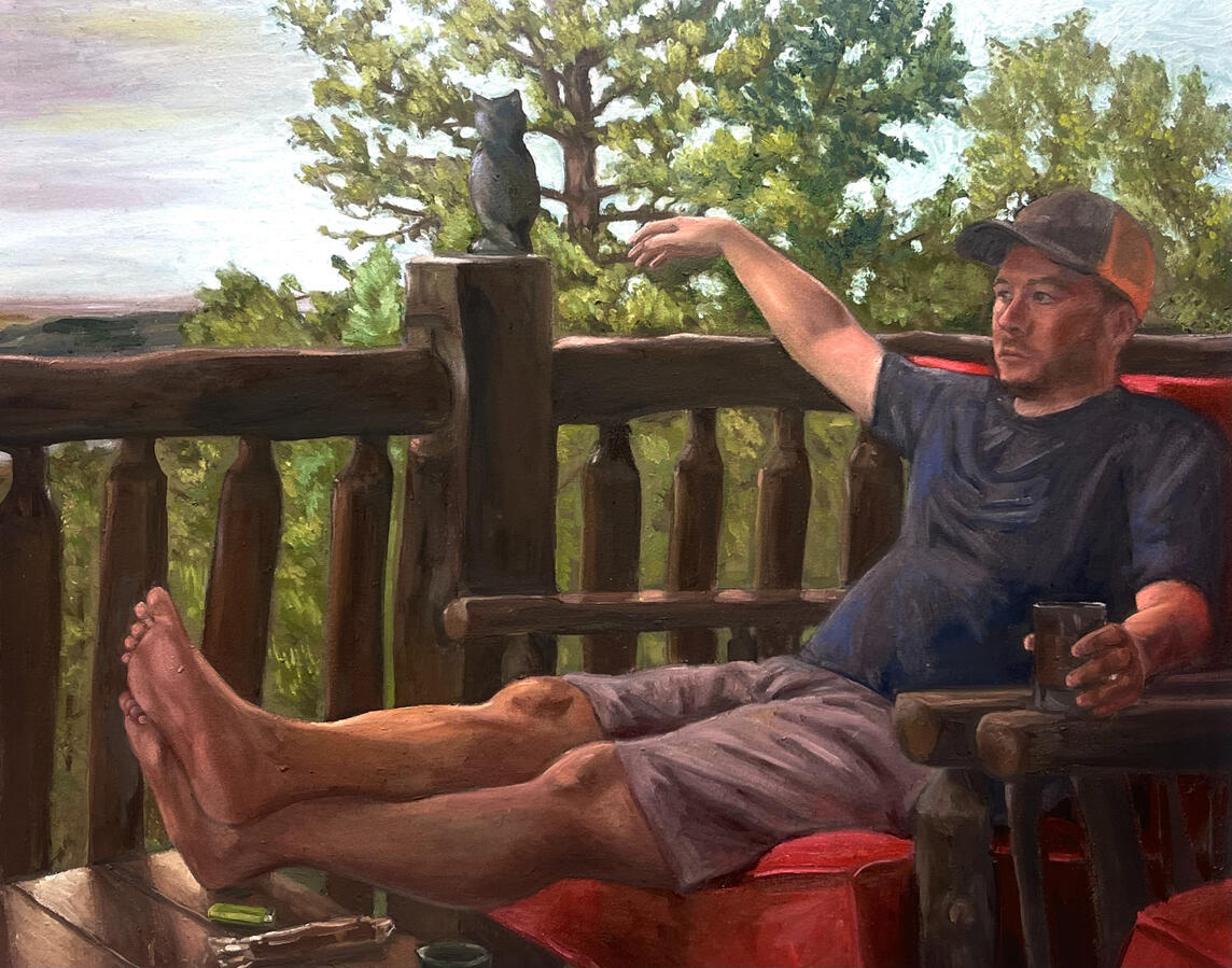 Chillin&#39; With Thaddeus. 18x24x2&quot; oil on canvas. 2024