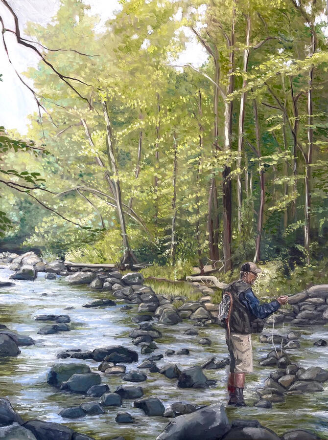 Fishin&#39; With Pop&#39;s, oil on canva, 2023.